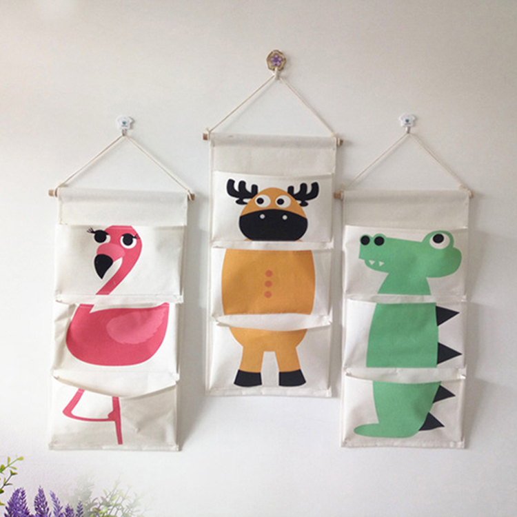 棉麻收纳袋幼儿园墙挂书袋宿舍门后多层储物袋挂袋