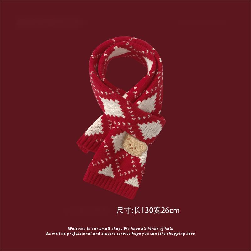 【小熊围巾】冬季女士保暖圣诞氛围感新年礼物红色高级感