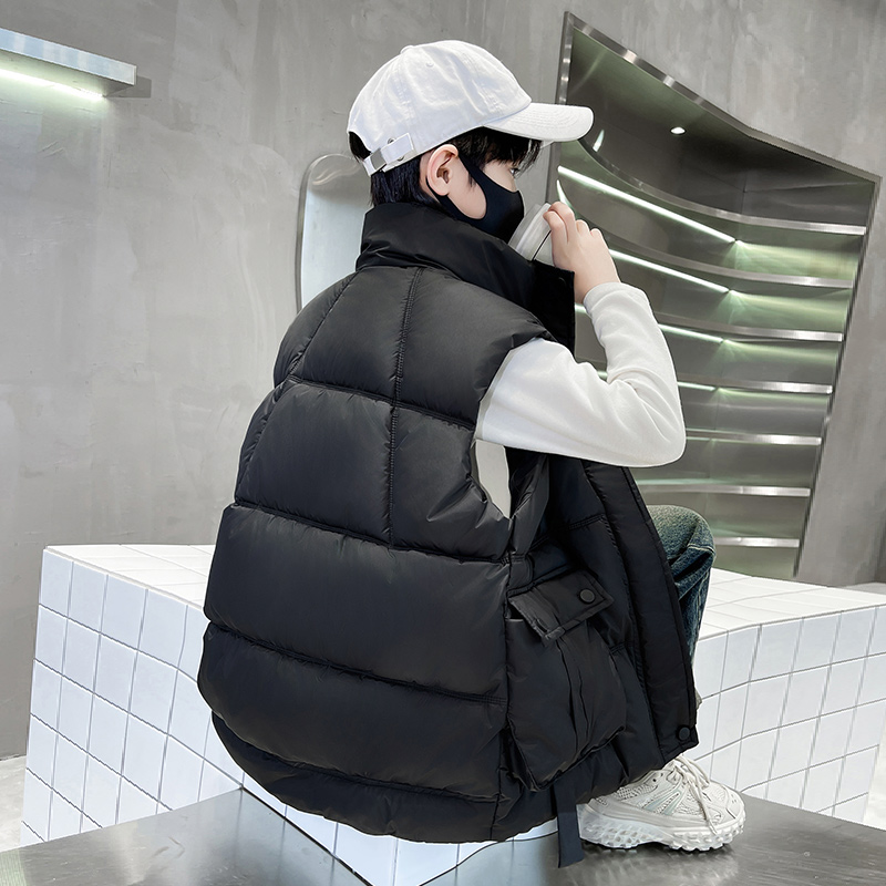 男童棉马甲秋冬季外穿2023新款儿童装连帽加厚男孩马夹中大童保暖