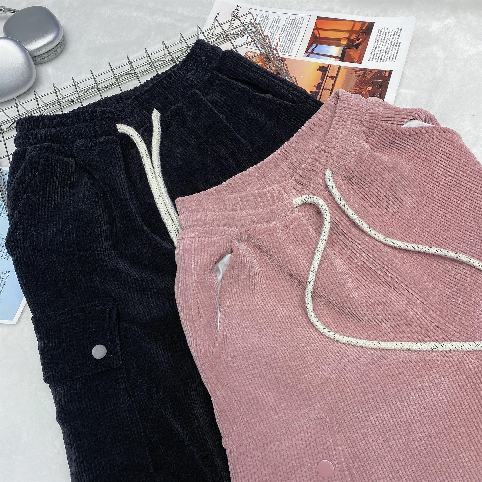 【潮牌裤子】中大童裤子2023冬季新款儿童童装条绒休闲加绒裤23802