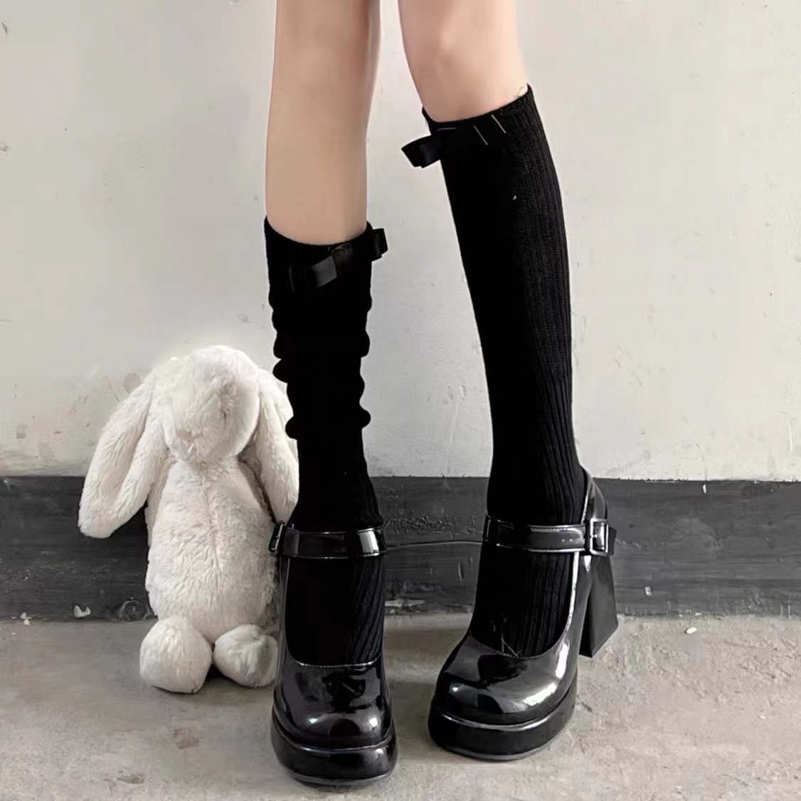 小腿袜日系jk春秋堆堆袜高筒袜子女及膝袜秋冬深灰色秋季长筒袜