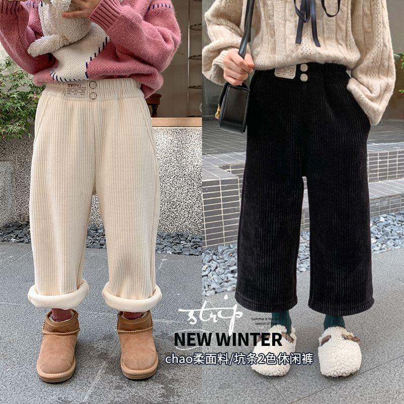 女童裤灯芯绒保暖阔腿裤秋冬新款加绒休闲裤洋气宽松百搭直筒裤潮