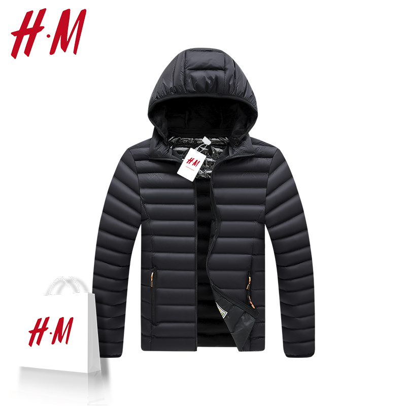 HM轻薄羽棉服男秋冬短款修身连帽棉袄保暖情侣棉衣外套可拆卸帽