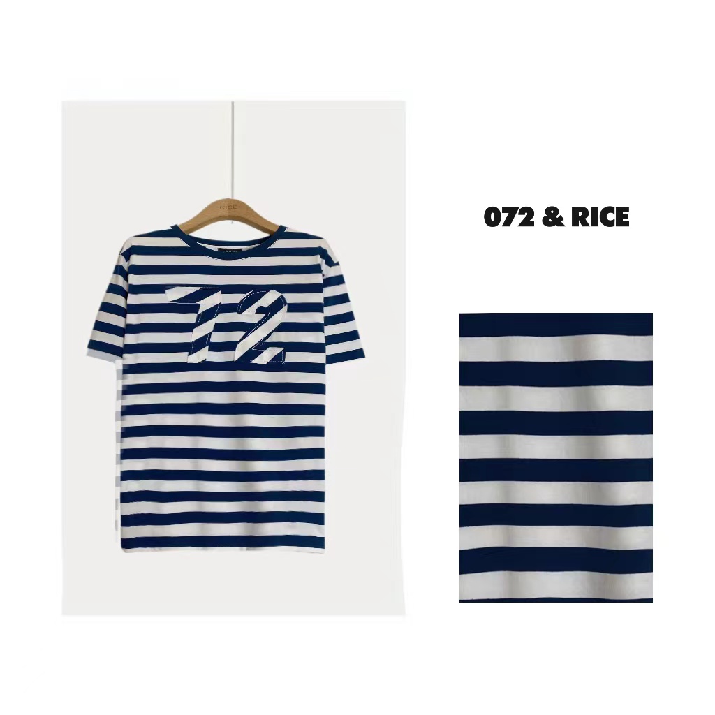 元旦【72TEE】休闲条纹拼接圆领短袖T恤 NB061