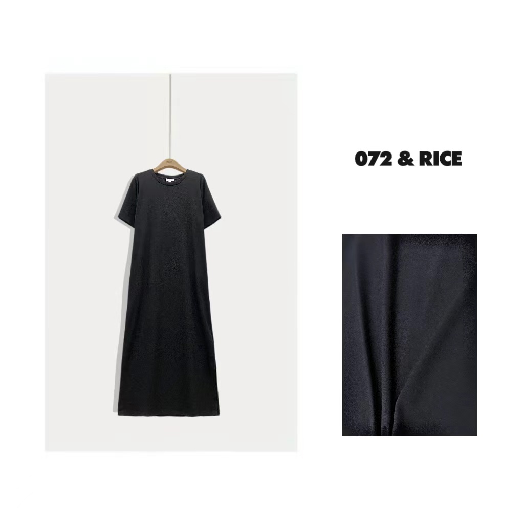 072 & RICE【私服小简】百搭圆领短袖插兜侧开衩连衣裙 NB072 FL