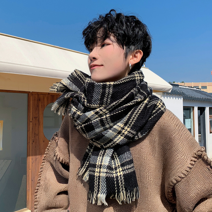 格子围巾男秋冬韩版女百搭高中学生情侣保暖围脖大披肩送男友礼物