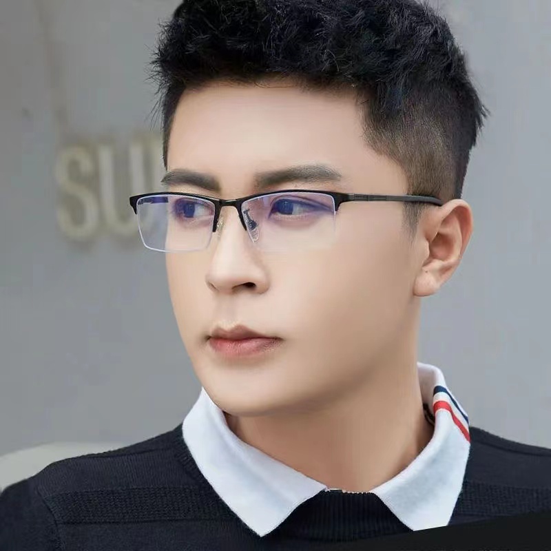 防蓝光辐射眼镜近视男可配度数散光变色镜片镜架半框平光护目眼睛