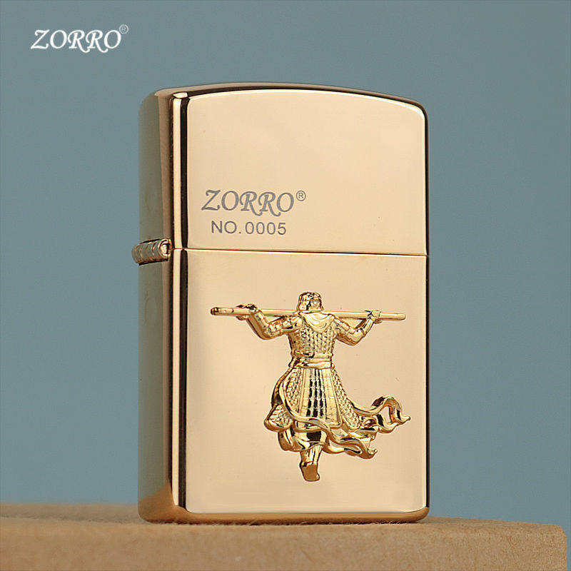 正品ZORRO佐罗打火机经典黄铜个性防风至尊宝大话西游创意贴章男