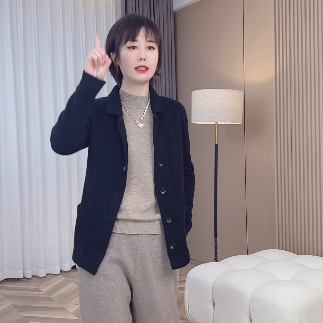 【敲舒适的文艺范】复古气质翻领羊毛开衫  简约通勤小西服外套