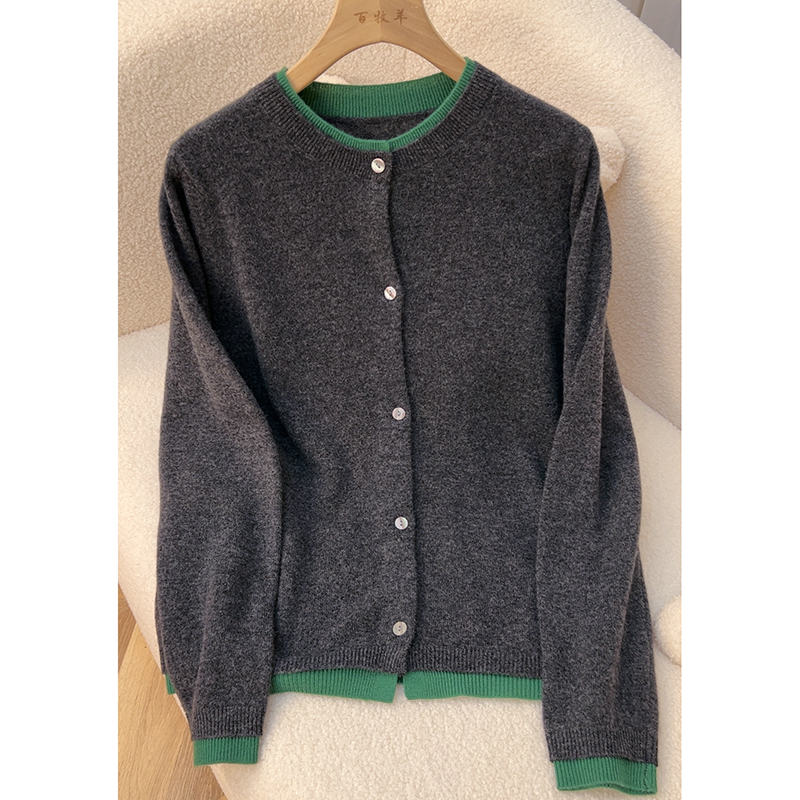 【叠穿氛围感】假两件撞色开衫100%纯羊毛 设计感羊毛外套上衣
