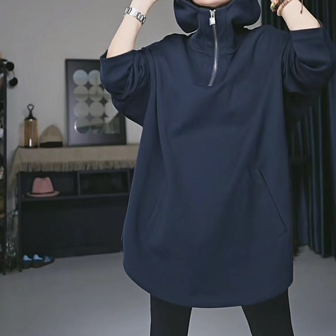 10156经典韩秋冬款连帽半拉链卫衣