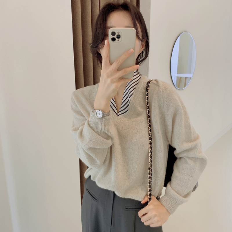 SS567早秋装新款女针织衫韩国复古套头上衣慵懒宽松气质软糯毛衣