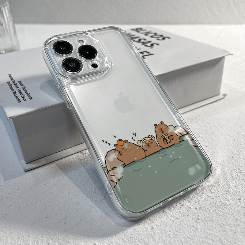 泡澡水豚适用iPhone14苹果15Promax壳12透明13pro全包11/X软创意