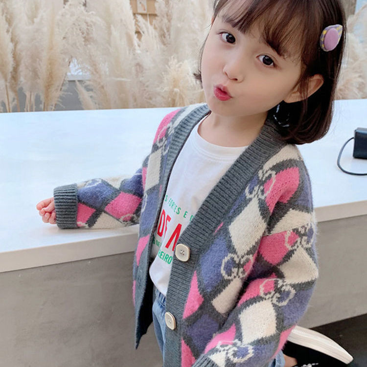 女童开衫加绒外套2023春小童新款儿童洋气上衣秋冬针织衫小春秋潮