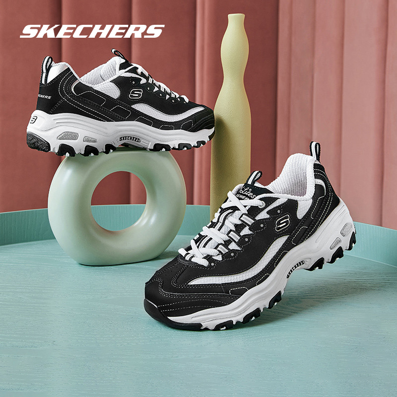 Skechers斯凯奇女鞋 厚底黑白熊猫鞋减震复古休闲运动老爹鞋11930