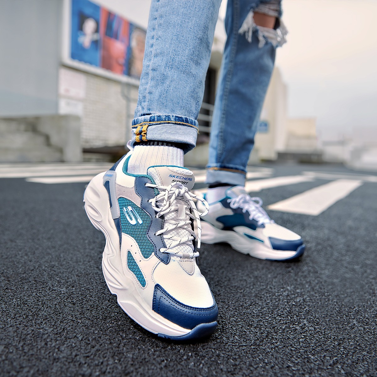 Skechers斯凯奇时尚绑带休闲运动鞋校园鞋复古老爹鞋熊猫鞋237000
