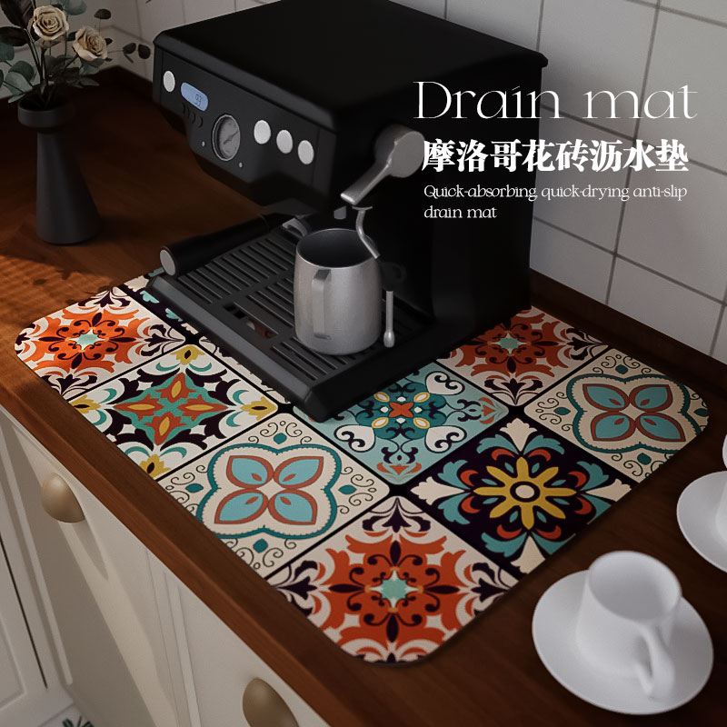 复古硅藻泥厨房台面沥水垫多功能美式水龙头防溅水杯垫吸水高颜值