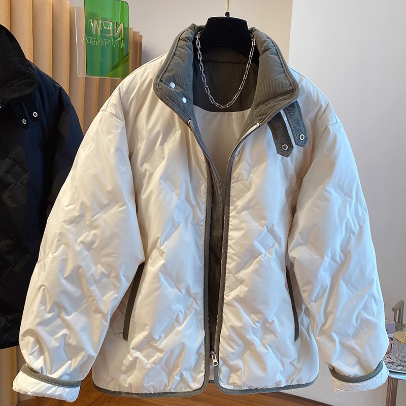 高级感压纹棉服女冬季新款大码胖mm韩版轻薄夹棉外套时尚百搭棉衣