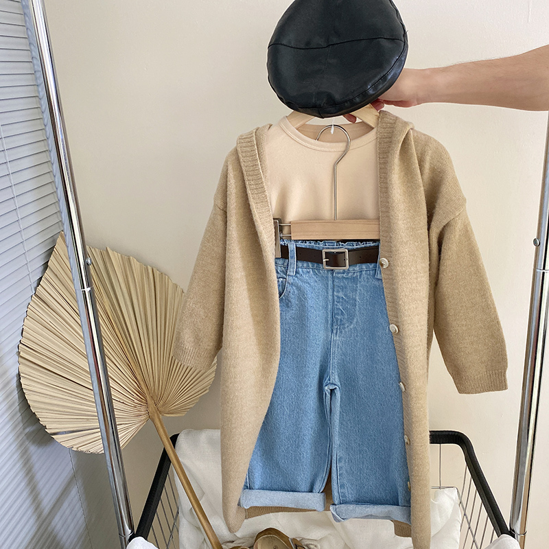 RY2767女童慵懒风针织开衫秋冬洋气韩版宽松显瘦中长款毛衣外套