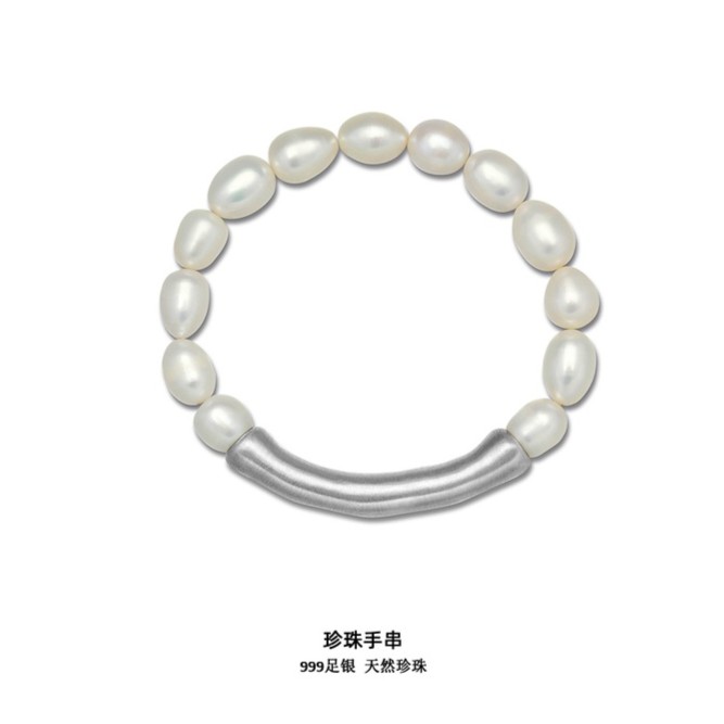 925银手链 巴洛克手链女银弯管手串小众弹力素圈