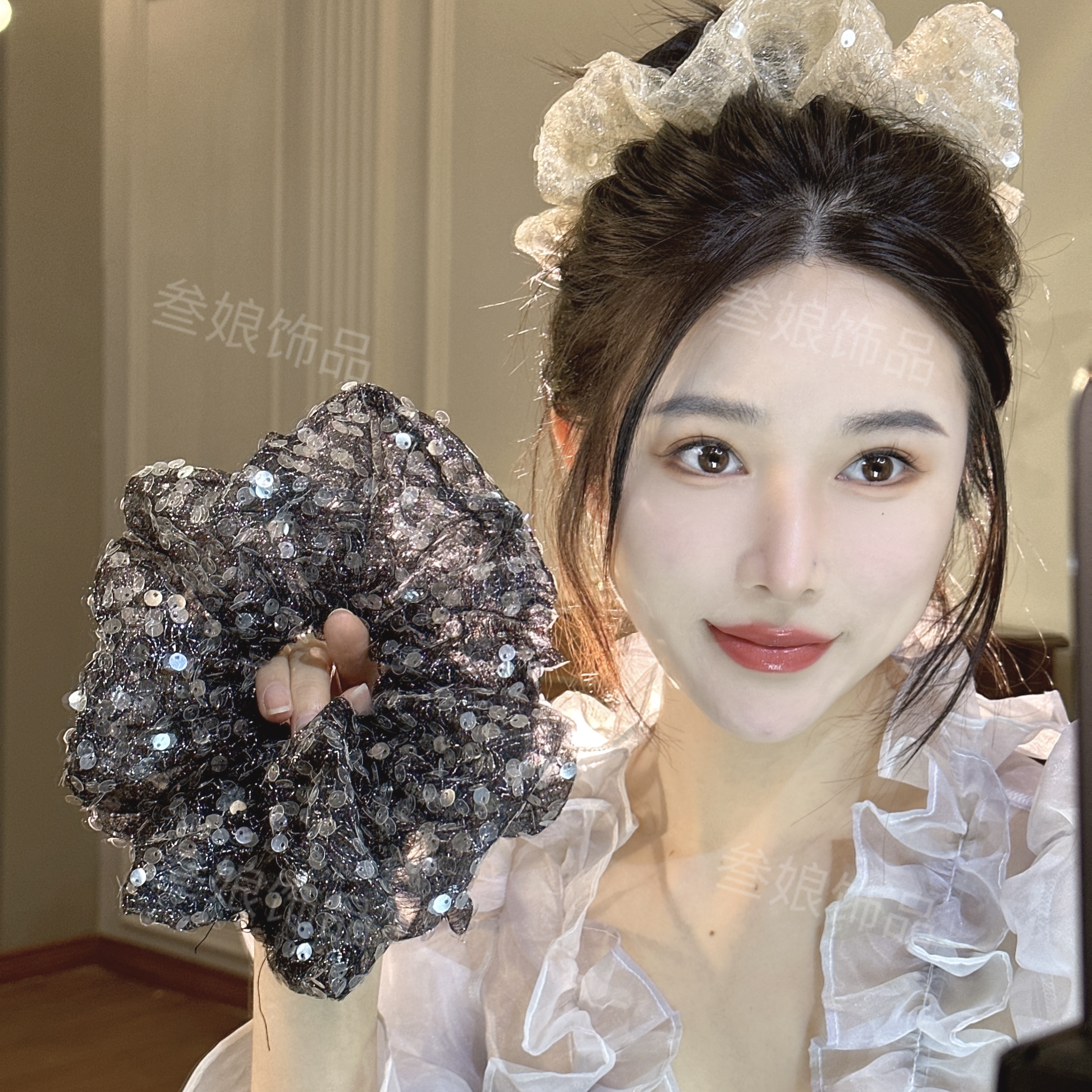 【亮片大肠圈】发圈SN1-790森系百搭雪纺饰品超仙