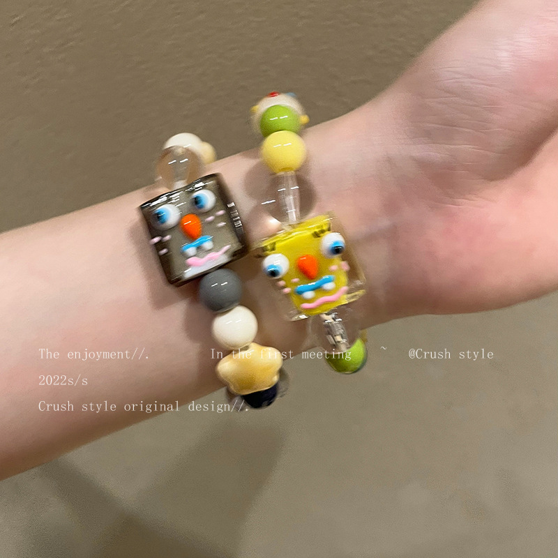 海绵宝宝彩色串珠琉璃手链女夏季简约网红百搭闺蜜ins可调节手饰