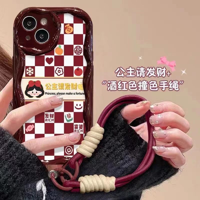 棋盘格公主华为OPPO荣耀vivo小米苹果15手机壳iPhone13软14奶油纹