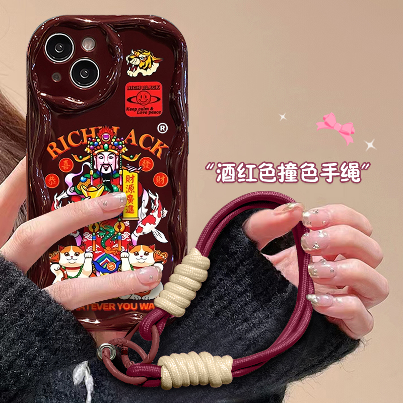 国潮财神华为OPPO荣耀vivo小米苹果15手机壳iPhone13软壳14奶油纹