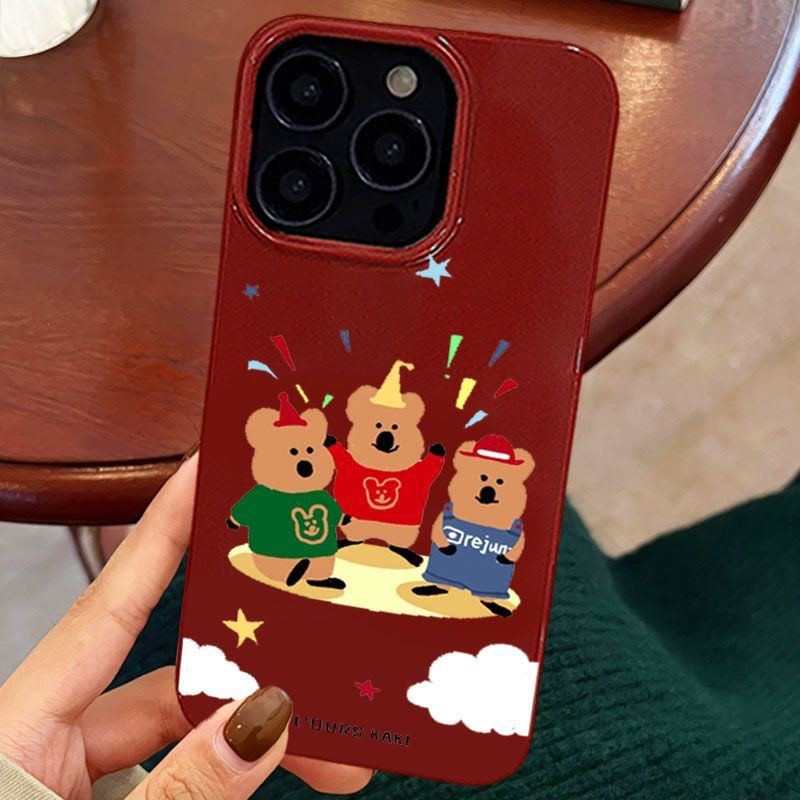 柿子椒熊适用苹果15手机壳iPhone13promax酒红14plus防摔12软壳11