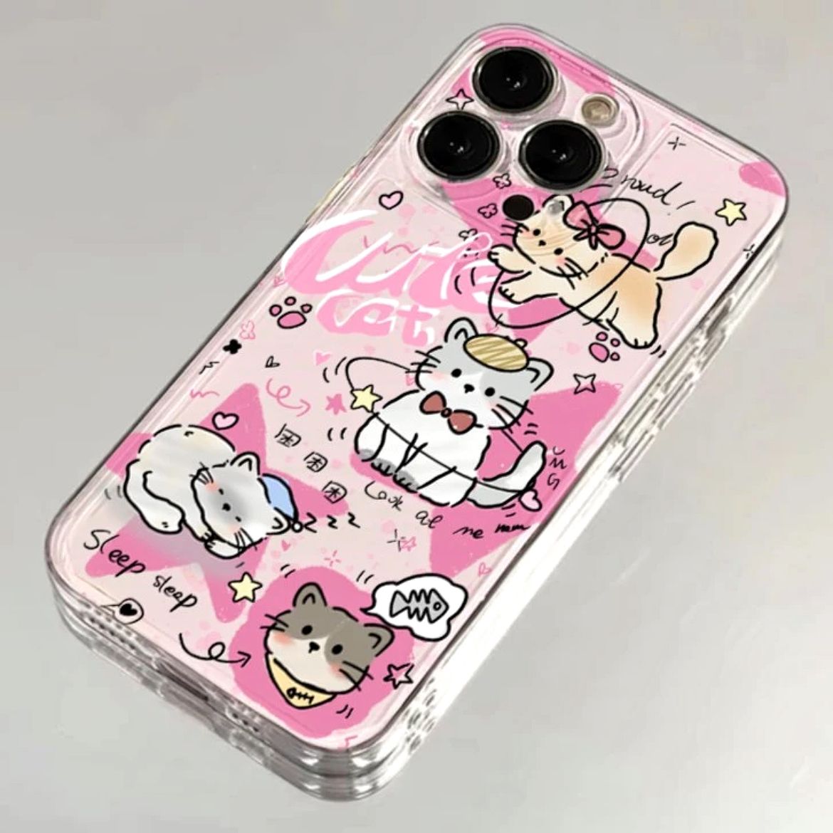 卡通悠闲猫咪苹果15手机壳iPhone14透明13promax全包11防摔12软78
