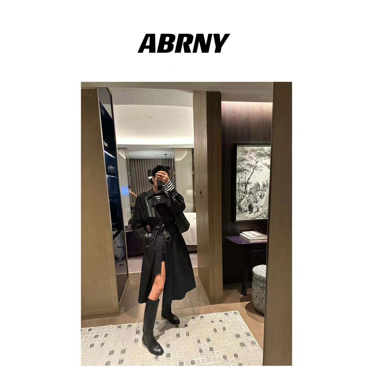 ABRNY【墨石】中长款气质时尚轻奢显瘦外套风衣秋季宽松翻领
