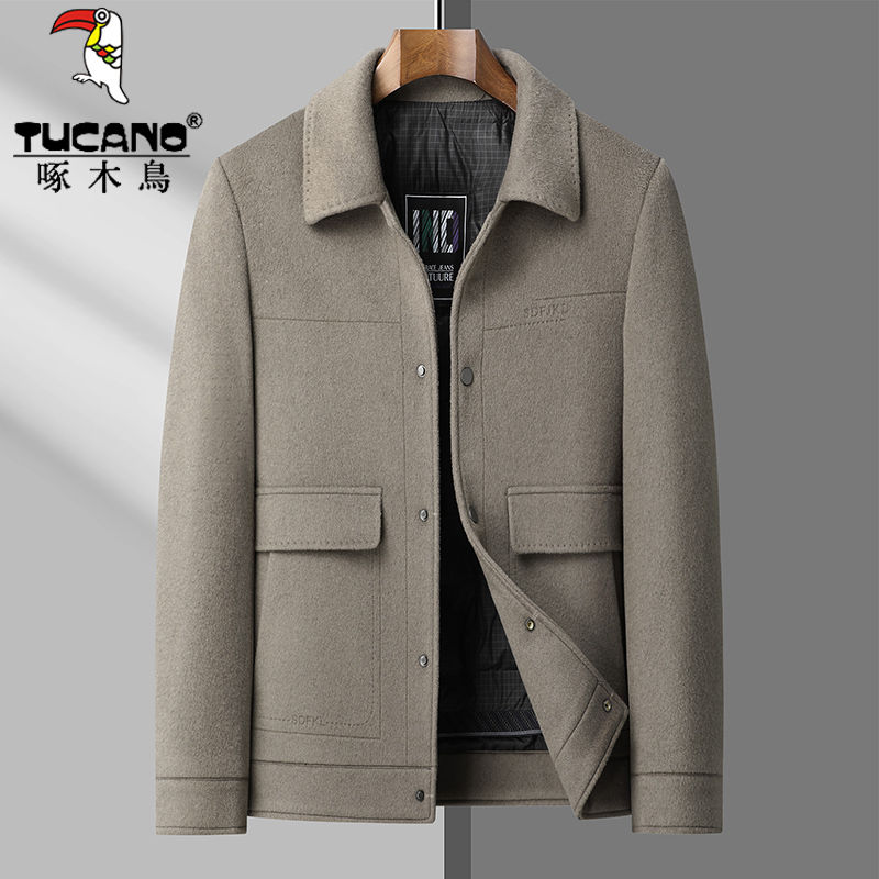 啄木鸟秋冬男士羊毛呢大衣外套男加厚羽绒服时尚休闲中年夹克男装