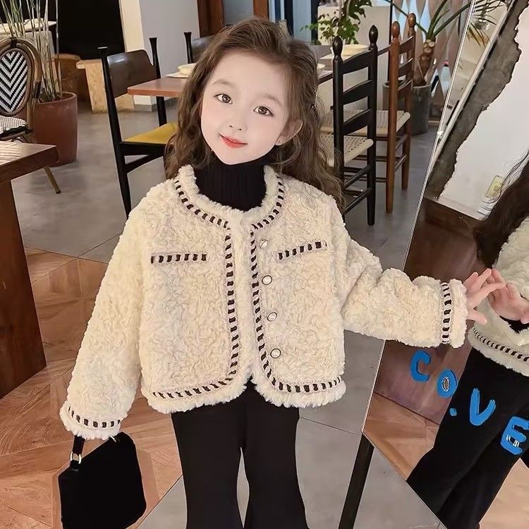 女童外套秋冬款2023新款儿童毛毛衣洋气秋季女宝宝秋装小香风上衣