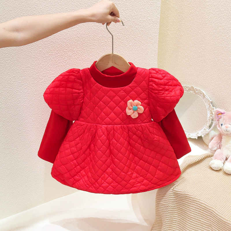 婴儿冬天裙子加绒周岁礼服女宝宝套装洋气秋冬装公主裙生日连衣裙