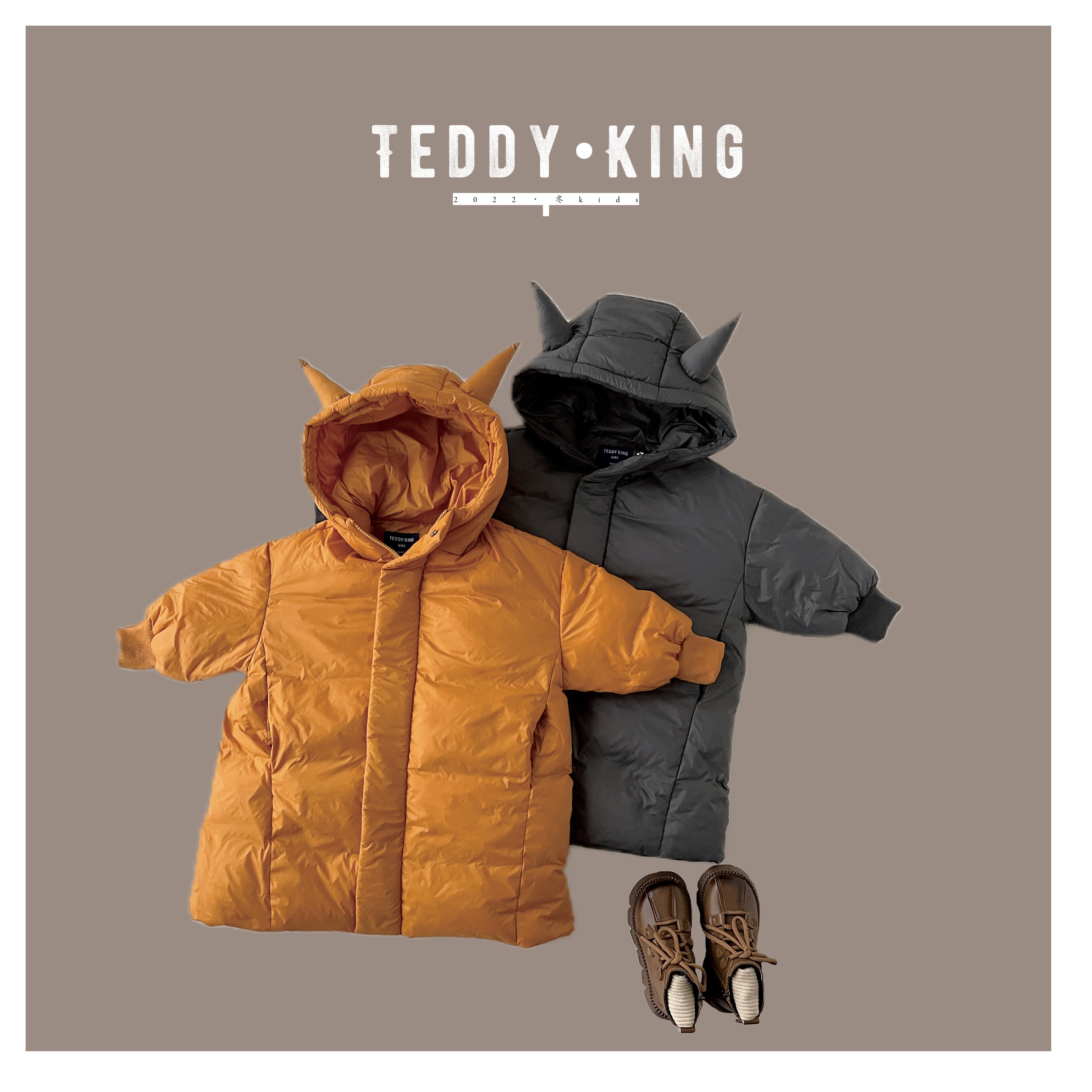 【叶子专属】2023冬 儿童韩版 双恶魔角中长连帽羽绒服TXB22752