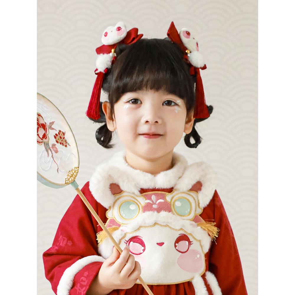 【YOEHYAUL幼悠】簪饰奶兔玩偶中式流苏对夹女童蝴蝶结发卡 S1100
