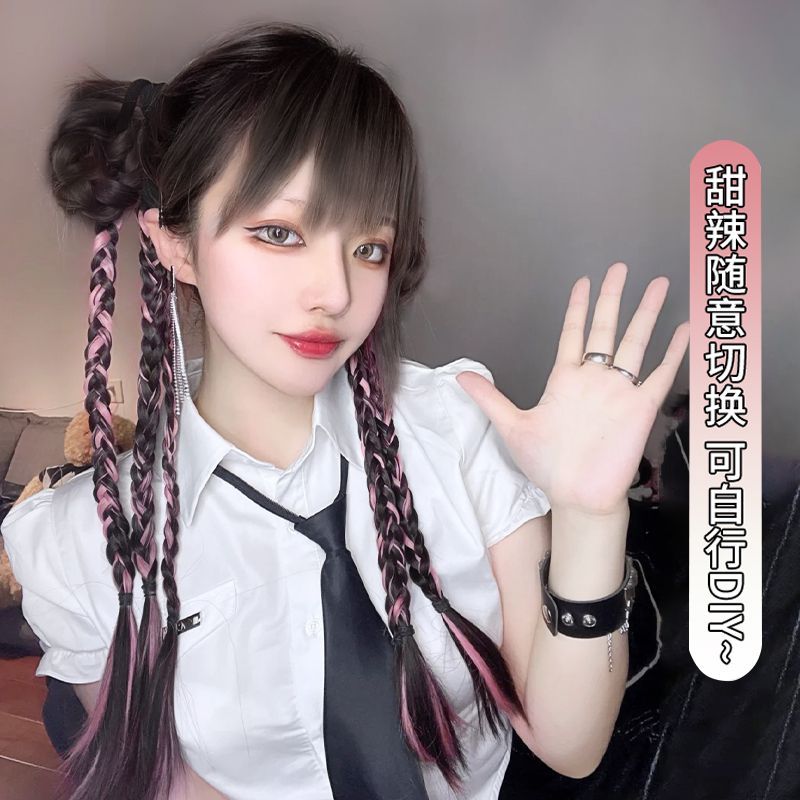 拳击辫甜辣发饰女辫子双马尾网红鱼骨麻花辫自然辣妹脏辫挑染发辫