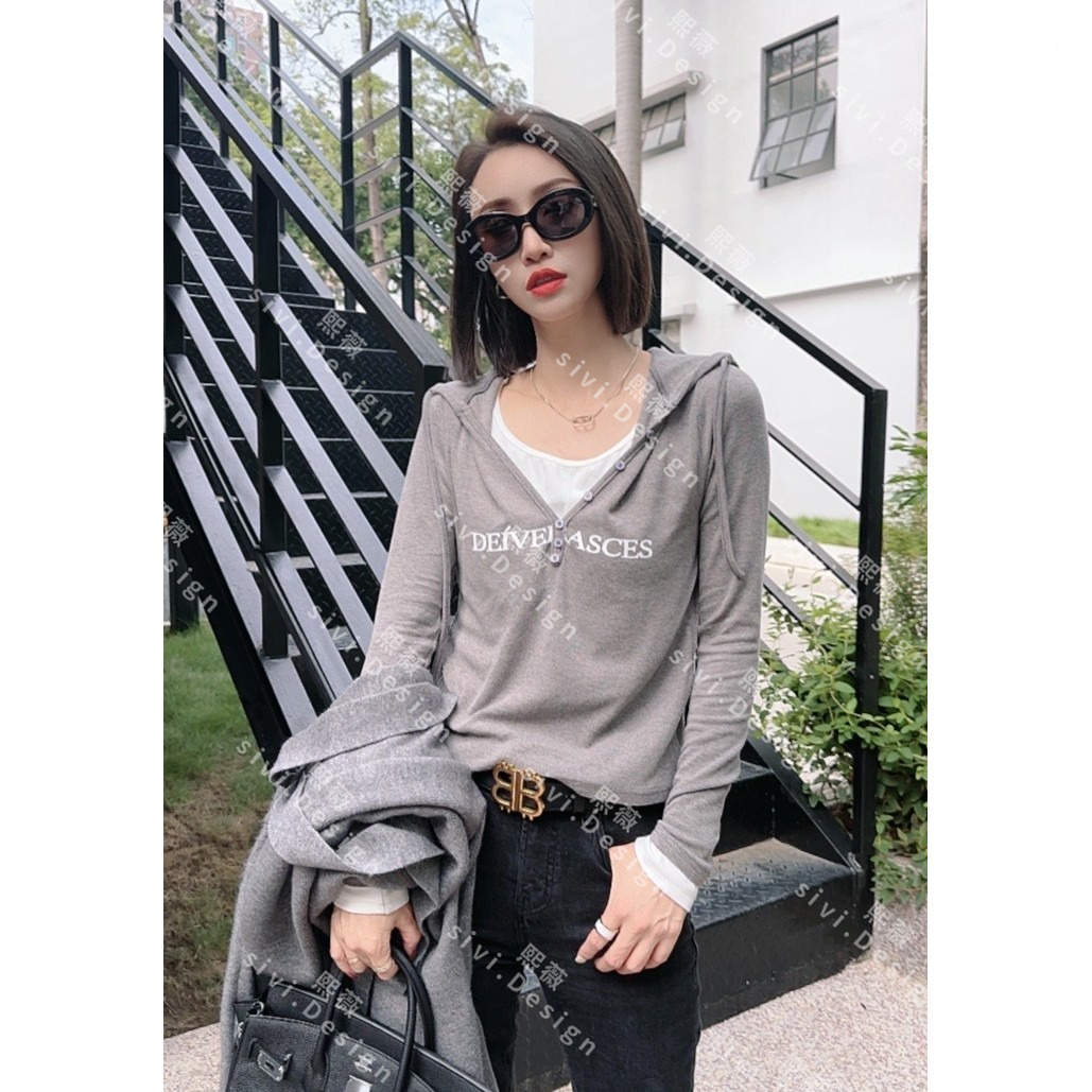 SIVI【优雅风向】2023早秋新款时尚气质连帽上衣百搭休闲帽衫F1681
