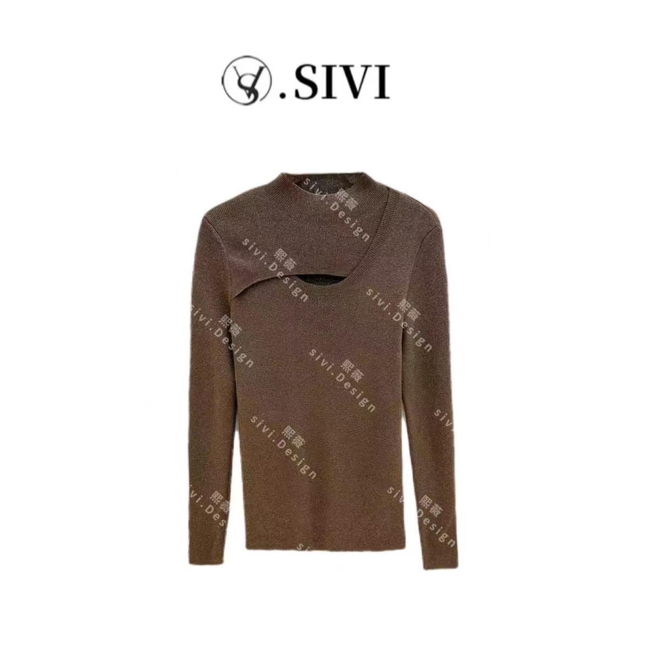 SIVI【林下风致】2023秋冬新款设计感镂空上衣修身洋气毛衣女F2086