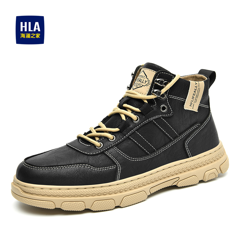 HLA/海澜之家男鞋2023春季保暖加绒户外工装靴高帮防滑耐磨登山靴