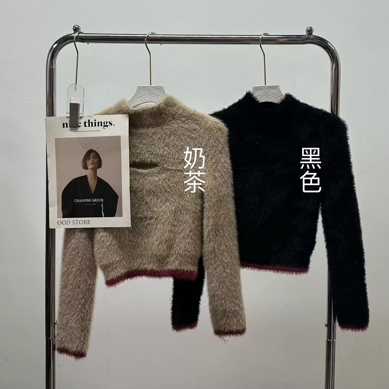 【朱朱家高定】时尚拼接上女百搭显瘦拼色针织衫秋季新款68143