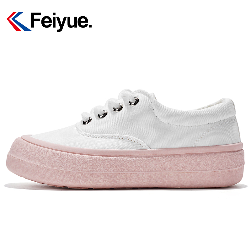 feiyue/飞跃帆布鞋女春季新款运动休闲低帮百搭饼干鞋厚底面包鞋