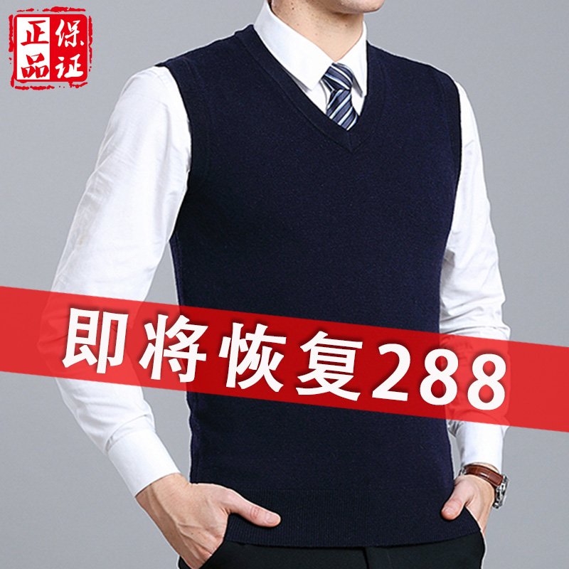 特价新款V领羊毛背心男中年休闲针织无袖坎肩秋冬季保暖毛衣马甲