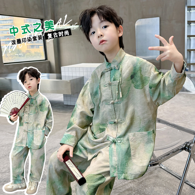儿童装男童汉服春装套装2024新款古风春季唐装男孩春款大童中国风