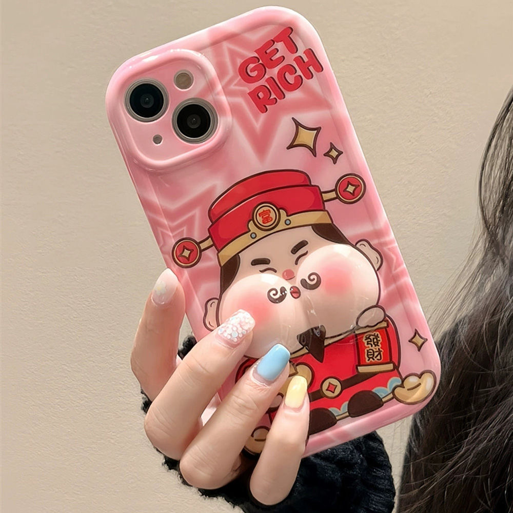 搞怪大脸捏捏财神爷iPone14Promax苹果13手机壳12防摔11可爱x少女