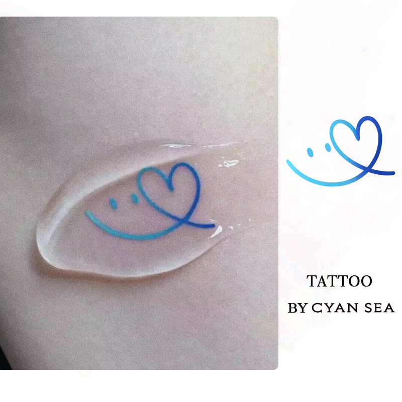 渐变蓝色笑脸纹身贴 ins小型爱心甜酷辣妹防水持久手臂锁骨小清新