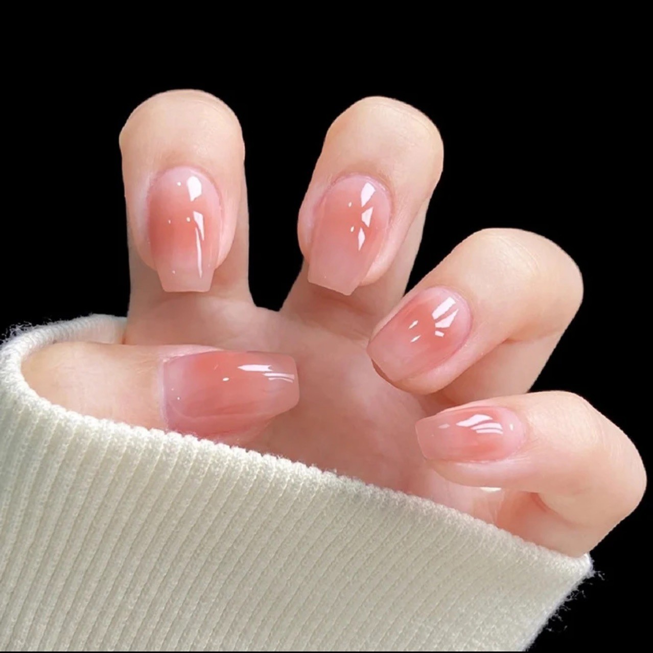 【短款】B12纯玉冰透腮红光疗穿戴美甲贴片光疗高品质穿戴甲24片