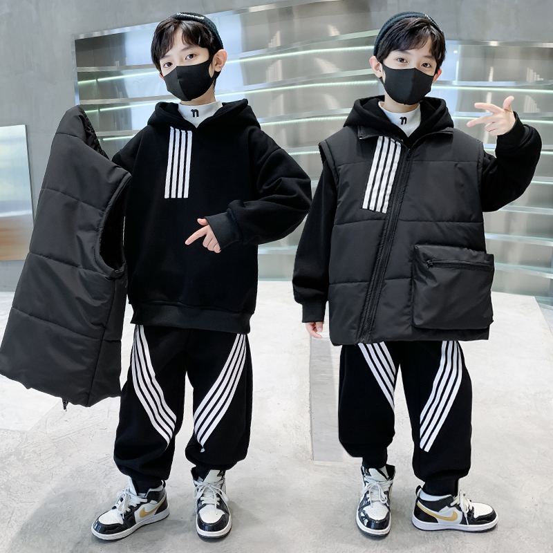 童装男童套装冬装三件套中大童2023新款儿童加厚男孩洋气时髦韩版