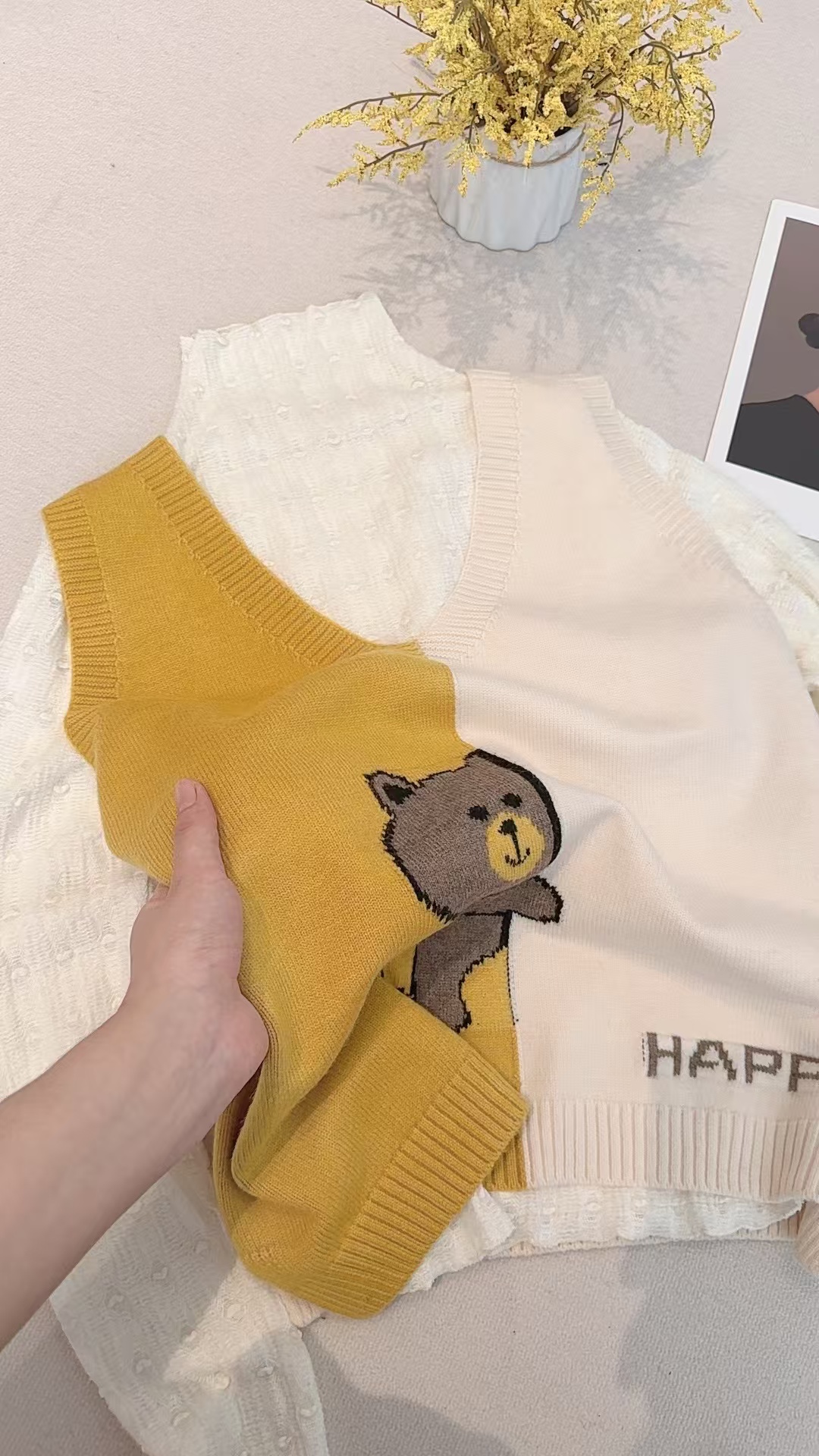 【拼色小熊】春秋无袖洋气时尚圆领韩版卡通秋季