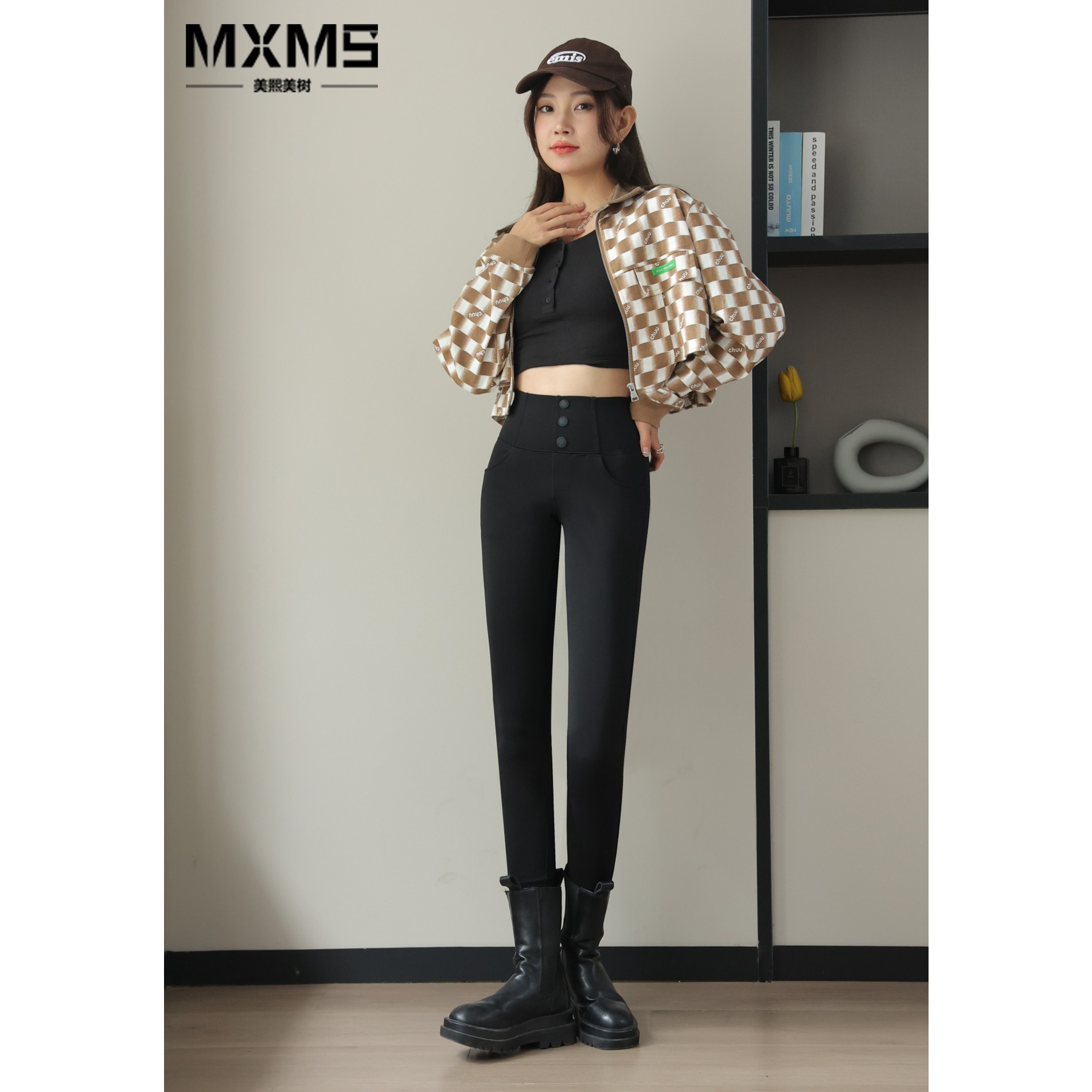 （美熙美树）R053-“时尚新宠”乳胶”两扣鲨鱼弹力百搭显瘦休闲小黑裤